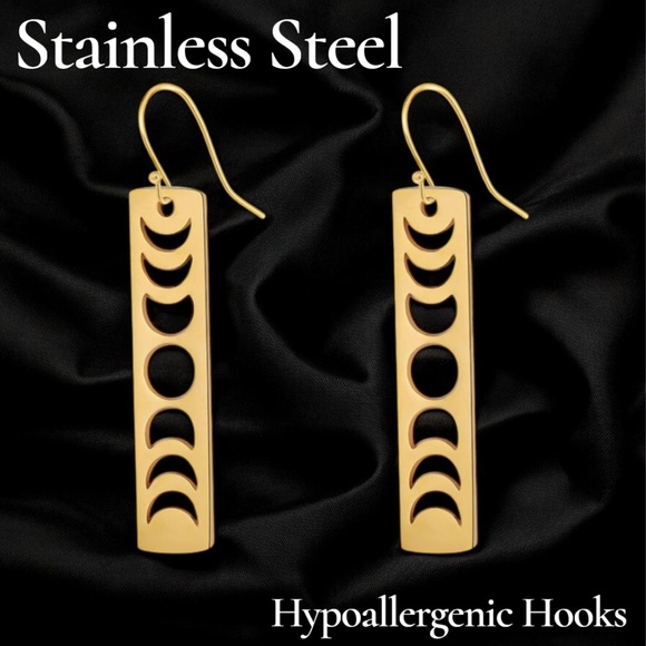 Gold Stainless Steel Noon Phase  Earrings - Picture 1 of 1